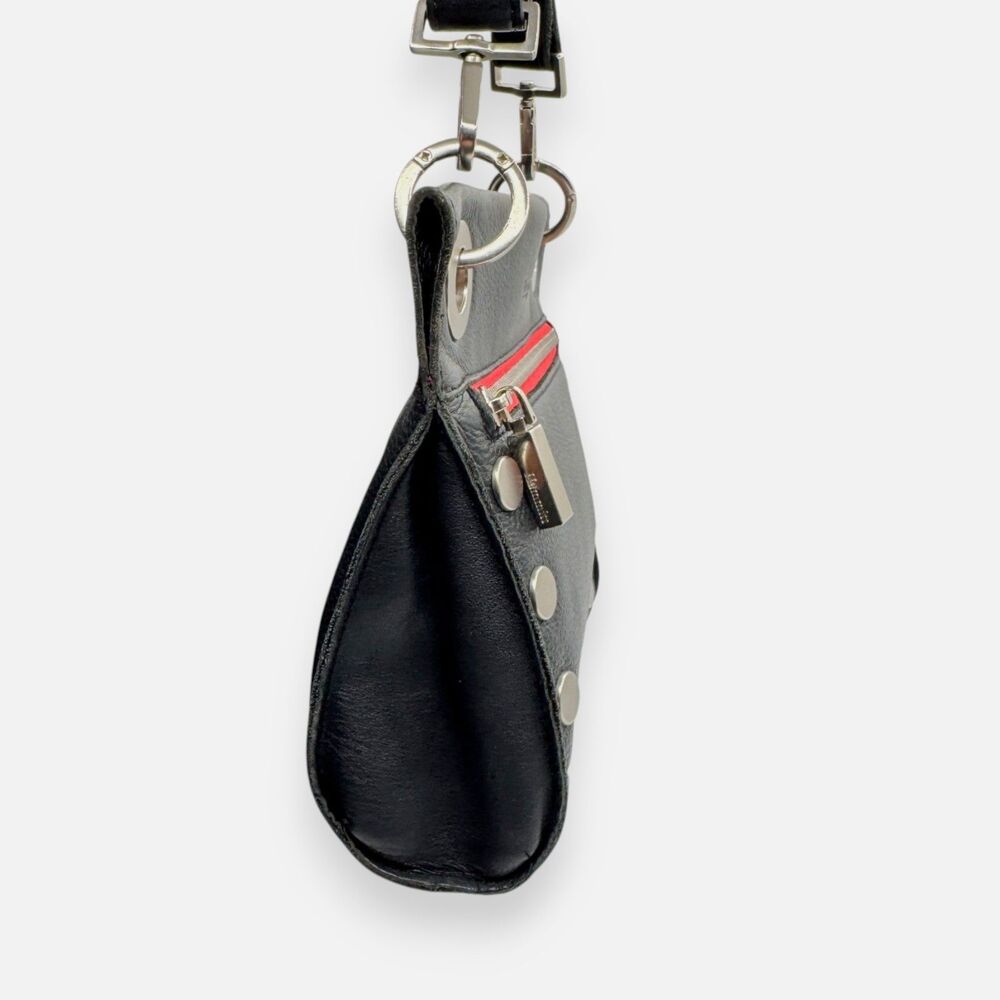 Hammitt Tony Small Black Leather **Red Zip** Crossbody | Brushed Silver - Picture 4 of 14